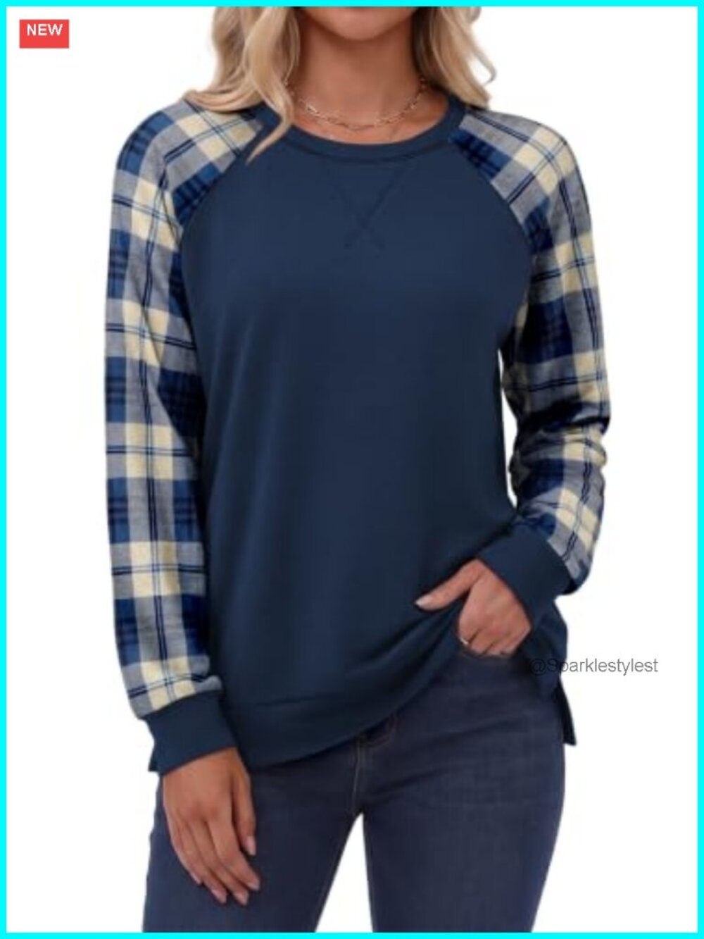 Womens Crewneck Sweatshirt Long Sleeve Color Block Oversized Top